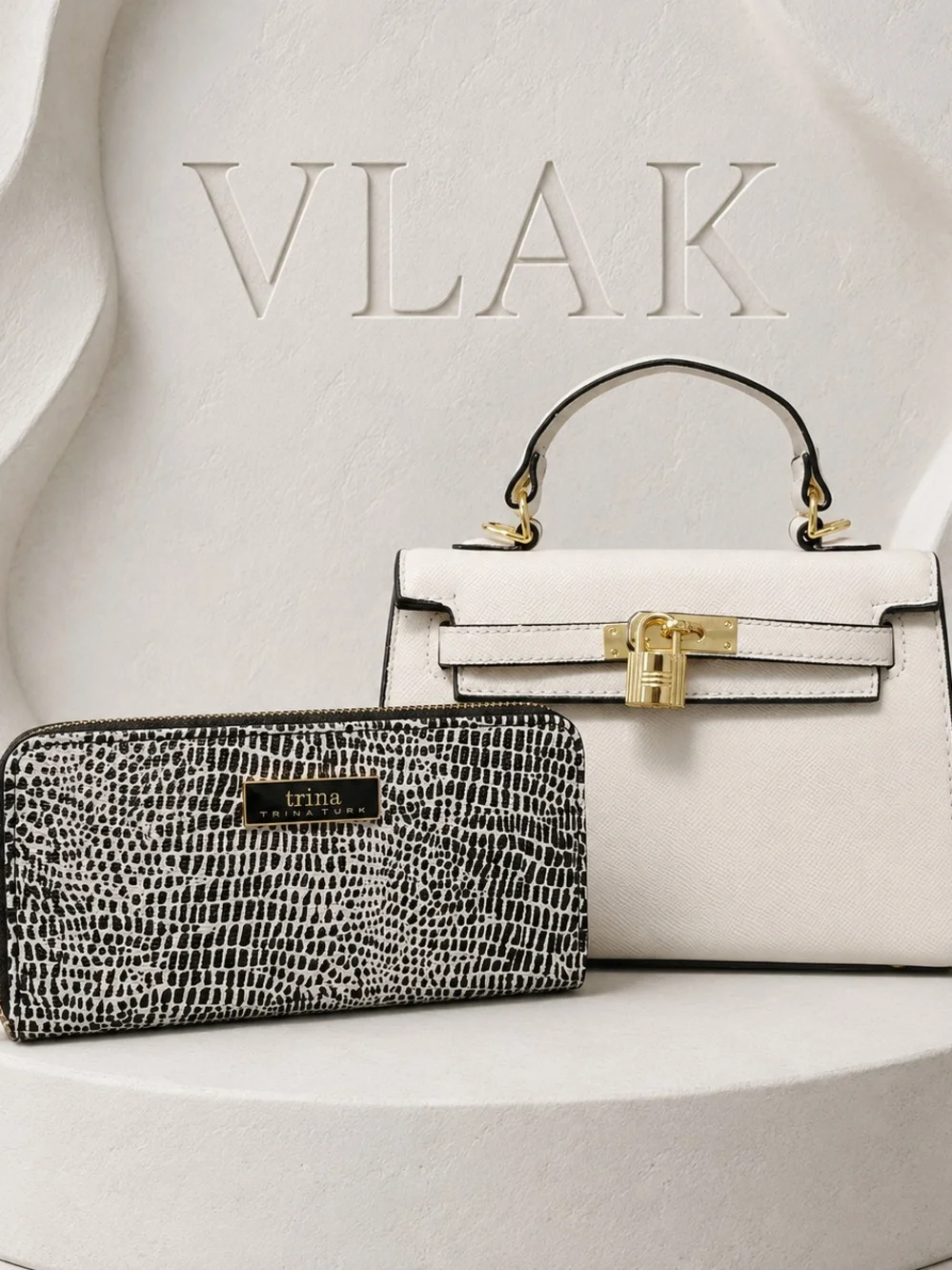 White Structured Satchel + Trina Turk Wallet – Satchel w/ Cosmetic Imperfections